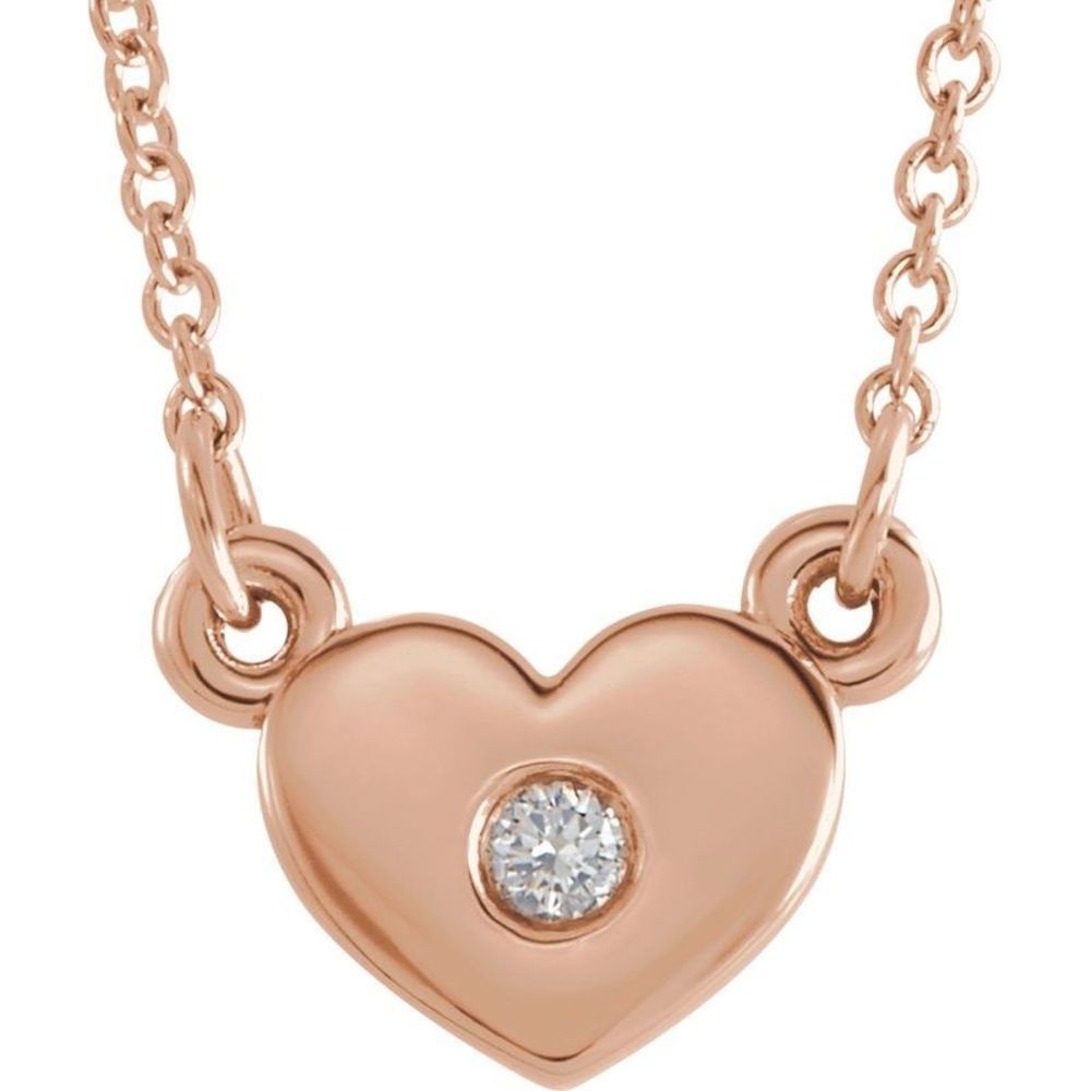 14k Rose Gold .03 Ct Diamond Small Heart Necklace, 16 Inch
